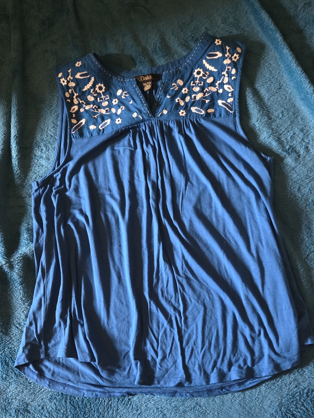 4/$20 Dalia  Blue Embroidered Sleeveless Women's Top